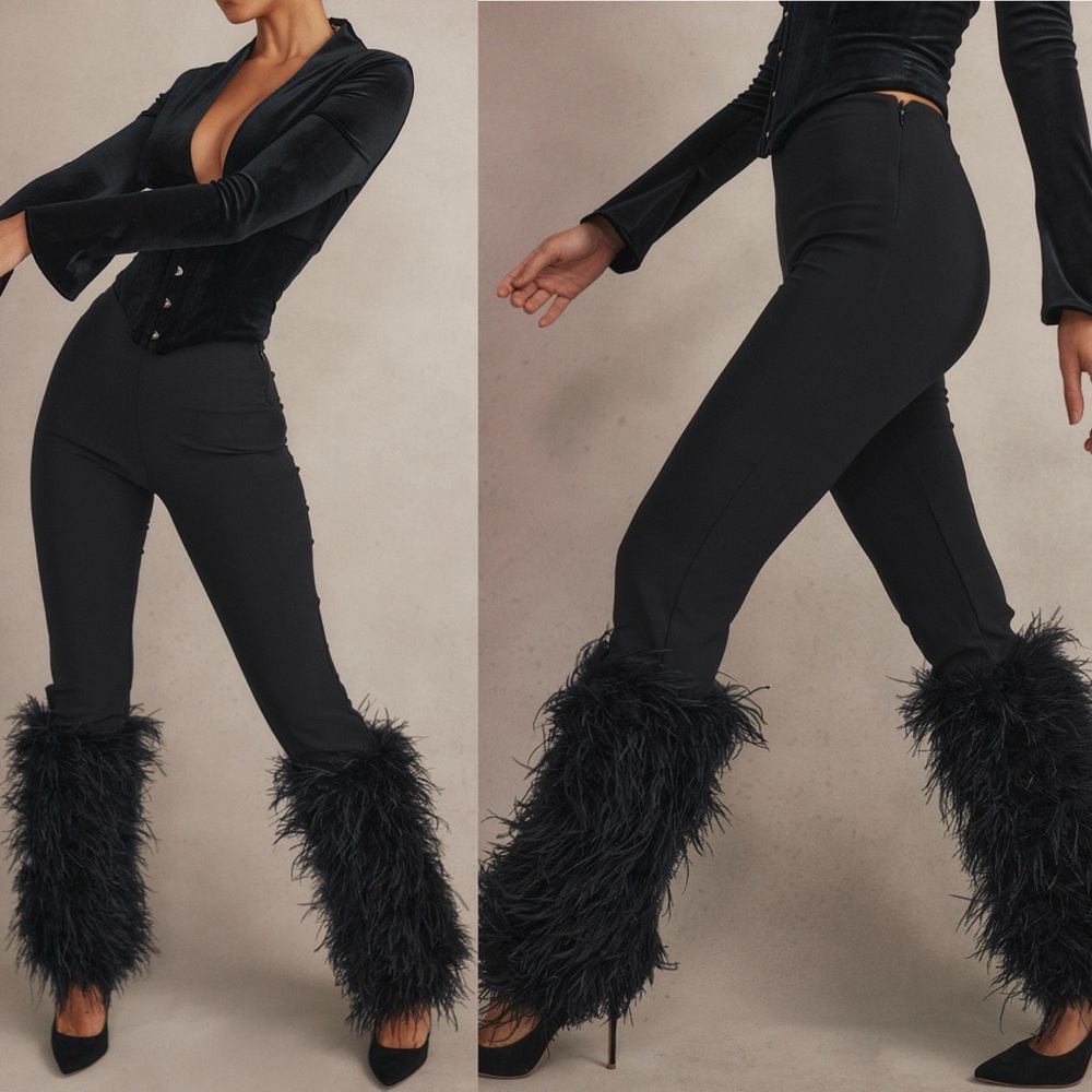 HOUSE OF CB Nicolette Black Trimmed Trousers NWOT black size‎ L NWOT. $239